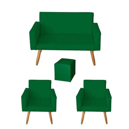 Imagem de Kit Sofá 2 Lugares e 2 Poltrona para Sala Lina e 1 Puff  Quadrado Suede Verde - Móveis Mafer