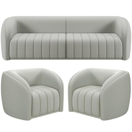 Imagem de Kit Sofá 4 Lugares Para Sala 292cm com 02 Poltronas Lazio M03 Veludo Creme - Lyam Decor