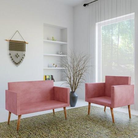 Kit Sofá Namoradeira + Poltrona Decorativa Liz Hoje - Zinn Moveis Imagem de Kit Sofá Namoradeira + Poltrona Decorativa Liz Hoje