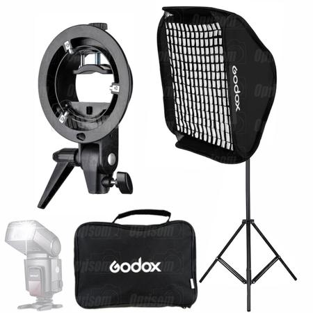 Imagem de Kit Soft Box 80x80 Godox Com Grid E Tripé Para Flash Speedlite