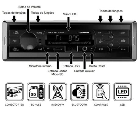 Imagem de Kit Som Radio Mp3 Bluetooth Usb + 2 Alto Falante 6 Pol Carro