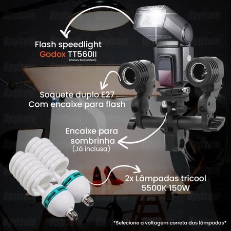 Imagem de Kit Sombrinha Greika 2 Em 1 Com Flash Godox Tt560ii + Luz Contínua 300w 220V