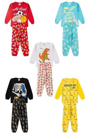 Kit Sortido 6 Peças de Pijama Masculino Infantil 3 blusas + 3 calças - - EPOPZ Imagem de Kit Sortido 6 Peças de Pijama Masculino Infantil 3 blusas + 3 calças -