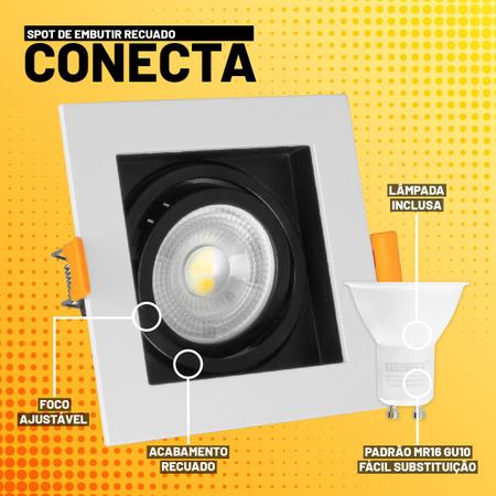 Imagem de Kit Spot Embutir Taschibra Conecta Quadrado Recuado Branco/Preto MR16 + Lâmpada LED Taschibra Dicróica TDL 50 7W