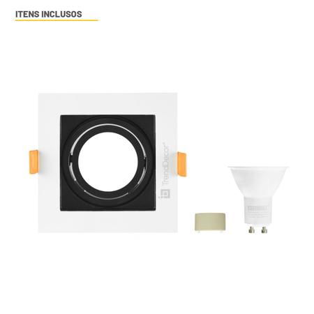 Imagem de Kit Spot Embutir Taschibra Conecta Quadrado Recuado Branco/Preto MR16 + Lâmpada LED Taschibra Dicróica TDL 50 7W