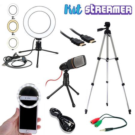 Imagem de Kit  Streamer Youtuber 1 Tripé Microfone Ring Light