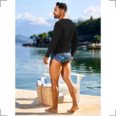 Imagem de Kit Sunga Tradicional Boxer Camisa Proteção Malha Fria Natação Segunda Pele Compressão Manga Longa Masculina Uv 50+ Praia Piscina Surf