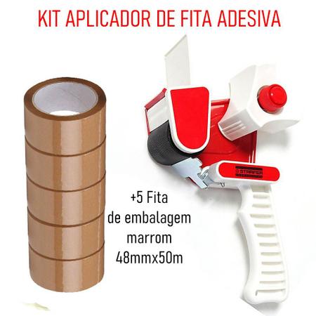 Imagem de Kit Suporte Fita de Embalagem + 4 Fita de embalagem adesiva marrom Adelbras 48mmx50m