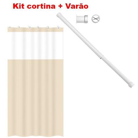 Imagem de Kit Suporte Varão Banheiro 60 até 90 + Cortina Box Bege