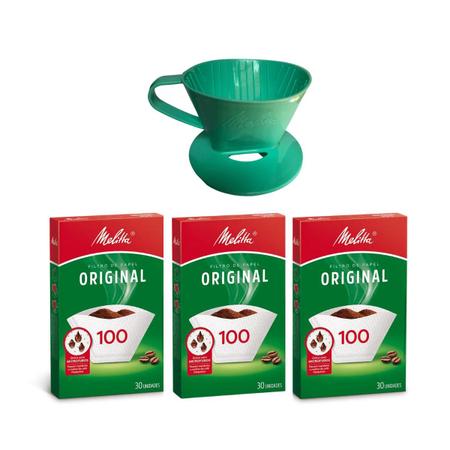Imagem de Kit Suporte Verde agua para Filtro 100 + 3 caixas de filtro Melitta 100
