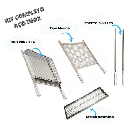 Imagem de Kit Suportrrasqueira Bancada +grelha+ Espeto Inox Cód. 913A 50F ESP