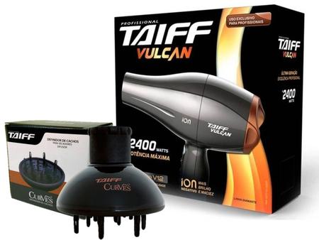 Imagem de Kit taiff 220v - secador de cabelo profissional vulcan íons v12 2400w + difusor de ar curves