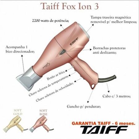 Imagem de Kit taiff - secador profissional fox ion 3 gold 2200w 220v + difusor curves
