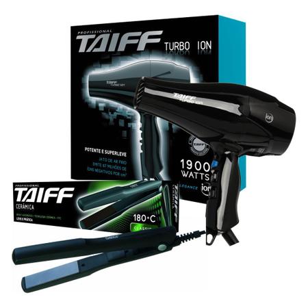 Imagem de KIT TAIFF SECADOR PROFISSIONAL TURBO ION 1900W 220V + PRANCHA ALISADORA CERAMICA 180ºC - BIVOLT