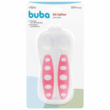 Kit Talher com Estojo para Bebê - Colher e Garfo - Rosa - Buba - Buba Toys Imagem de Kit Talher com Estojo para Bebê - Colher e Garfo - Rosa - Buba