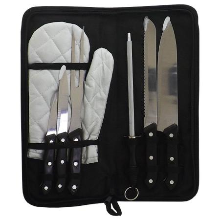 Imagem de Kit Talheres Churrasco Com 7 Peças Inox + Maleta de Alumínio 12071