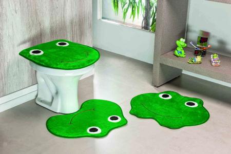 Imagem de Kit Tapete de Banheiro 3 Peças Antiderrapante Sapo Verde
