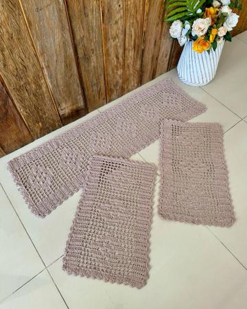 Kit Cozinha Retangular 3 Peças Escadinha - Crochê Maria Veronez