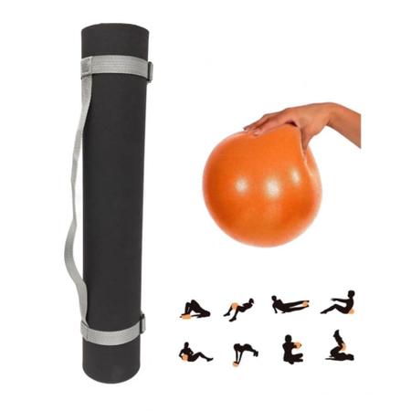 Imagem de Kit Tapete Eva 1,70m com Alca Preto + Bola Overball 25cm Yoga e Pilates  Mandiali