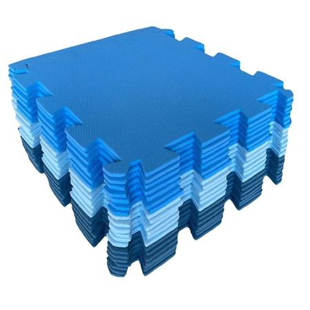 Imagem de Kit tatame eva tapete tons de azul 12 placas 14bordas 50x50 10mm