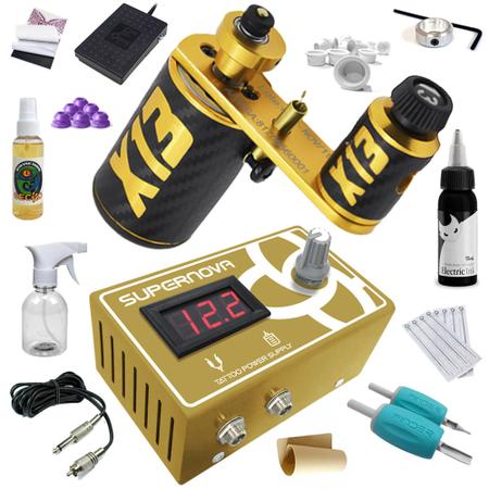 Imagem de Kit Tatuagem Profissional Com Máquina X13 Gold E Fonte Supernova Dourada 3 Amperes