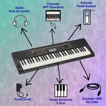 Imagem de Kit Teclado Casio Musical CTK3500 5/8 61 Teclas Sensíveis Completo Com Pedal