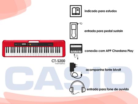 Kit Teclado Casio CT-S200 Vermelho USB 5/8 61 Teclas Completo Com Pedal  Sustain - Teclado Arranjador - Magazine Luiza