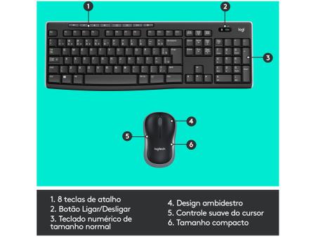 Imagem de Kit Teclado e Mouse Sem Fio Logitech MK270