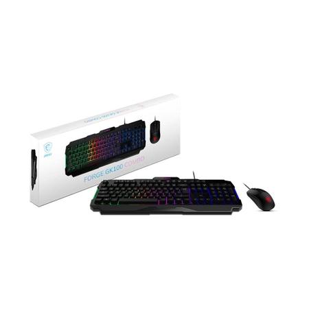 Imagem de Kit Teclado Gamer MSI Forge GK100, RGB, US + Mouse Gamer, 6400 DPI, 7 Botões, Preto - S11-04US20L-HH9