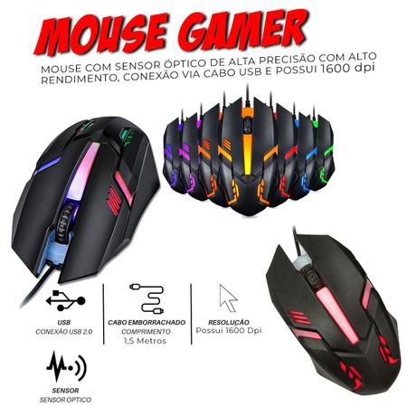 Imagem de Kit Teclado Gamer multimídia Vermelho + Mouse Gamer Led 7 Cores
