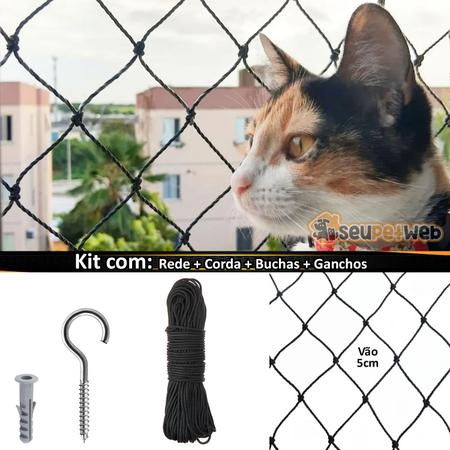 Imagem de Kit tela de proteção janelas gato criança 1,30 x 2,10 preto
