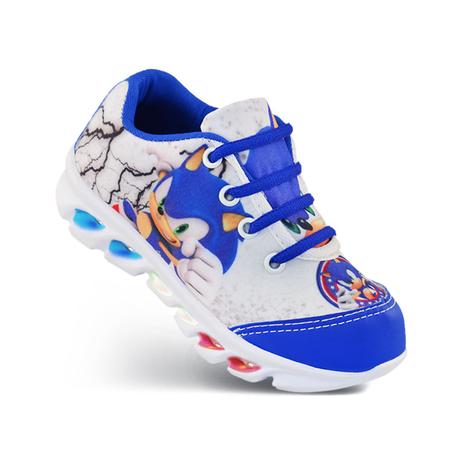 Imagem de Kit Tênis Led Infantil Menino Masculino Sonic + Chinelo + Camisa