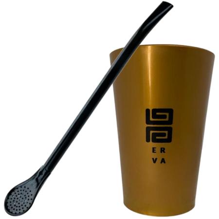 Kit Tereré Black Erva Mate 500g Copo Caldereta Dourado Bomba Clássica Preta Escolha o sabor Imagem de Kit Tereré Black Erva Mate 500g Copo Caldereta Dourado Bomba Clássica Preta Escolha o sabor