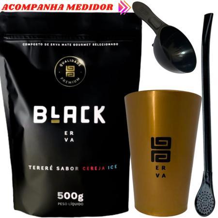 Kit Tereré Black Erva Mate 500g Copo Caldereta Dourado Bomba Clássica Preta Escolha o sabor Imagem de Kit Tereré Black Erva Mate 500g Copo Caldereta Dourado Bomba Clássica Preta Escolha o sabor