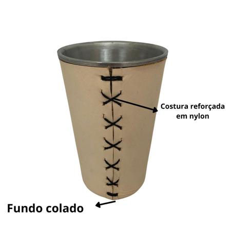 Imagem de Kit tereré copo de couro legítimo cru 200ml + bomba inox de mola com rosca desmontável 19cm + escova