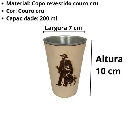 Imagem de Kit tereré copo de couro legítimo cru 200ml + bomba inox de mola com rosca desmontável 19cm + escova