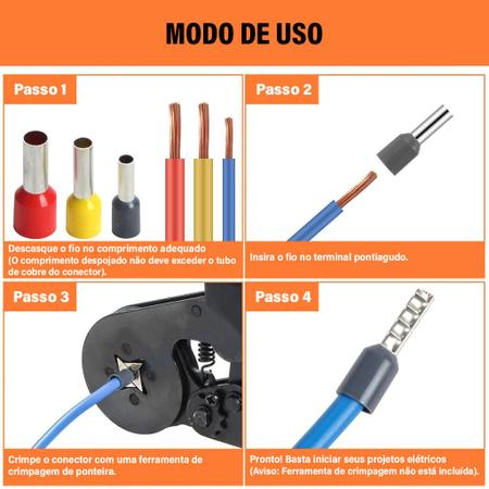 Imagem de Kit Terminal Conector Tubular Ilhós Isolados Crimpagem 1-10mm Jogo com 1500 Peças Elétrico Forquilha