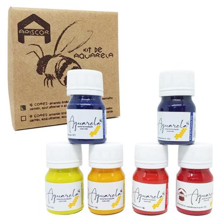 Imagem de Kit Tinta Aquarela Infantil Líquida Com 6 Cores Apiscor 25G