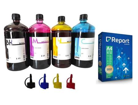 Imagem de Kit Tinta Compatível P/ Brother 4 x 250 ml Impressora + Papel Sulfite Report