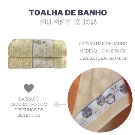 Imagem de Kit toalha de banho puppy kids 02 peças infantil amarelo