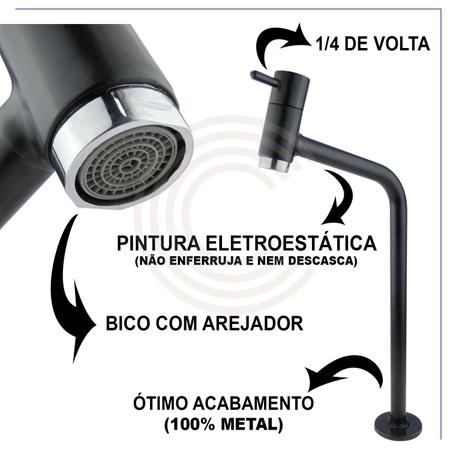 Imagem de Kit Torneira de Banheiro Lavatório Cuba Link Alta 3060 Metal Preta + Valvula 7/8 + Engate 50 cm + Sifão Black PRETO 2120