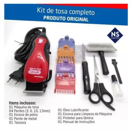 Imagem de Kit Tosquiadeira Pet Clip Maquina Tosa Cães Gatos 110v 12w