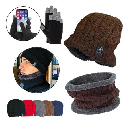 Imagem de Kit Touca Gorro+Cachecol+Luva Touch Stile Tricô Inverno Frio