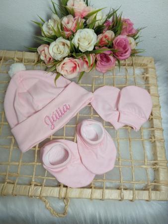 Imagem de kit Touca personalizada rn  bebê maternidade 100% algodão rosa