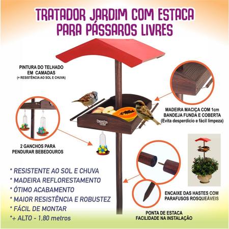 Imagem de Kit Tratador Pássaro Jardim Com Haste + Casa Beija-Flor