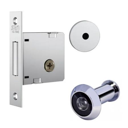 Kit Trava Auxiliar Stam 1004 Simples Tetra Inox com Olho Magico Soprano Imagem de Kit Trava Auxiliar Stam 1004 Simples Tetra Inox com Olho Magico Soprano