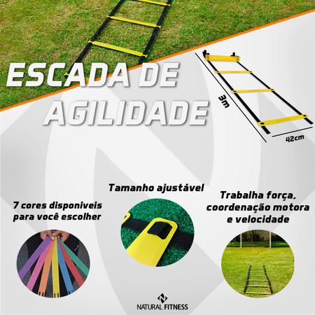 Imagem de Kit Treino Futebol Agilidade Fucional 10 Chapeu Chines + 6 Cones Com Furo + 1 Escada + 4 Argolas Hexagonal de Agilidade + 1 Corda + 1 Mochila