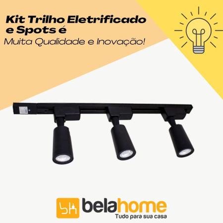 Imagem de Kit Trilho Eletrificado 1 Metro Preto + 3 Spot Led Par20 7w Branco Quente