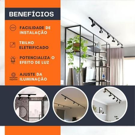 Imagem de Kit Trilho Eletrificado 2m + 5 Spot Led 7w Preto Ou Branco 