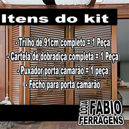 Kit Trilho Para Porta Camarão Completo (trilho, puxador, fecho e dobradiça)  Cromado - Fabio Ferragens - Ferragem para Porta - Magazine Luiza